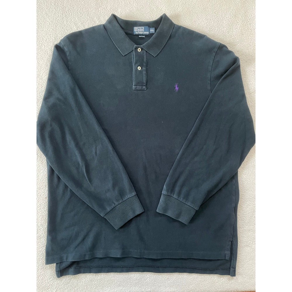 Vintage Polo Ralph Lauren Long Sleeve Polo Mens XXL Grey Purple Pony Cotton